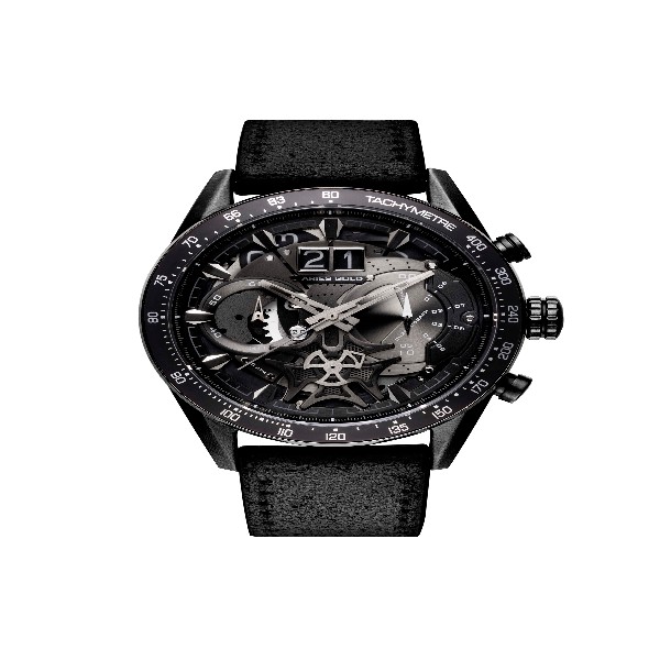 ARIES GOLD CHRONOGRAPH JOLTER BLACK STAINLESS STEEL G 7008 BK-BK LEATHER STRAP MEN'S WATCH